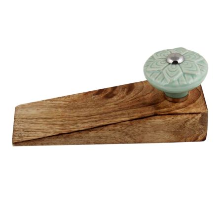 2 Pieces Sage Green Wheel Flower Ceramic Wooden Door Stopper